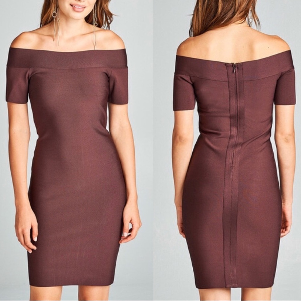 Wine Off the Shoulder Bodycon Bandage Dress